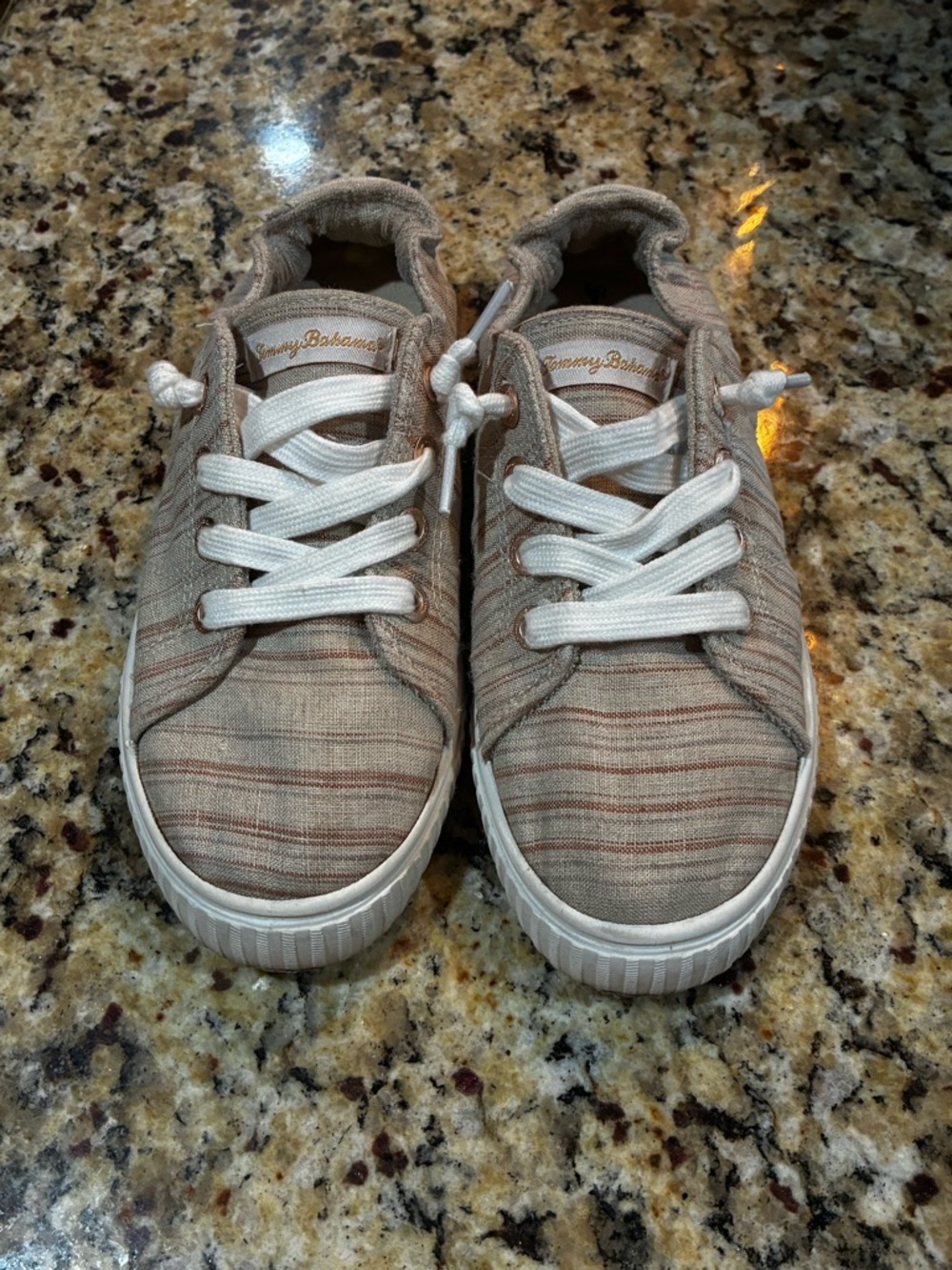 Women’s Tommy Bahama Canvas Lace-Up Sneakers in Beige Stripe Size 7
